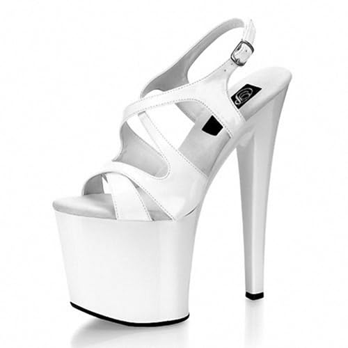WOkismD Damen 7,8 Zoll Plateau Sandalen Heels mit Knöchelriemen - Sexy Pole Dance High Heel Schuhe,Weiß,40 EU von WOkismD