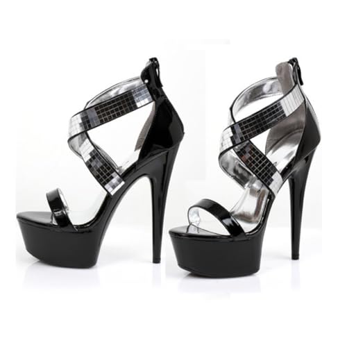 WOkismD Damen Crisscross Riemchen Plateau High Stiletto Heels Peep Toe Pump Party Sandalen mit Reißverschluss,Schwarz,34 EU WOkismD Damen Crisscross Riemchen Plateau High Stiletto Heels Peep Toe Pump Party Sandalen mit Reißverschluss,Schwarz,34 EU von WOkismD