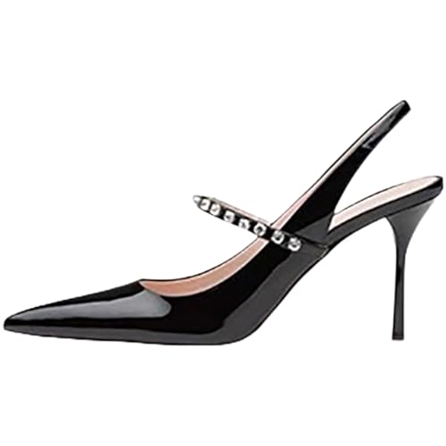 WOkismD Damen Geschlossene Spitze Slingback-Pumps 3,14 Zoll Stiletto High Heels Anzugschuhe,Schwarz,40 EU von WOkismD