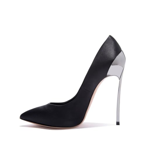 WOkismD Damen High Heels Spitze Zehen Slip-On Stilettos Pumps 4,7 Zoll Absatz Schuhe,Schwarz,34 EU von WOkismD
