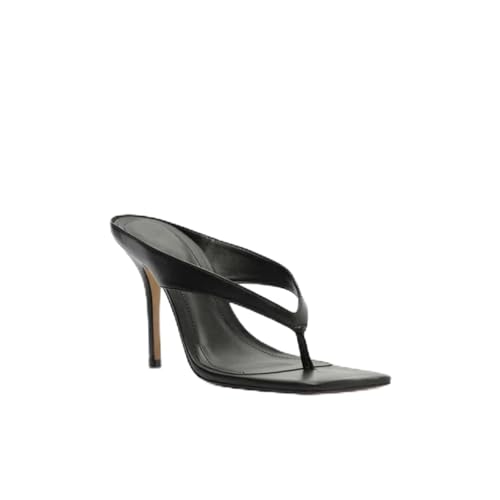 WOkismD Damen Kitten Heels Sandalen Quadratische offene Zehen Flip Flop Heels 3,9 Zoll Sandalen mit Absatz,Schwarz,41 EU von WOkismD