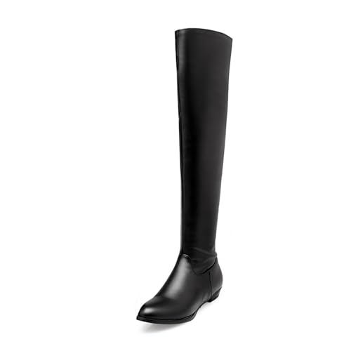 WOkismD Damen Overknee Hohe Stiefel Stretch Dicke Ferse Spitz Zehe Herbst Western Stiefel,Schwarz,45 EU von WOkismD