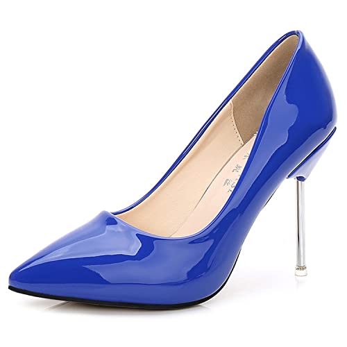 WOkismD Damen Pumps, Spitzschuh High Heel 3,9 Zoll/10cm Party Stiletto Heels Schuhe Comfort Dress Slip On Schuhe,Blau,40 von WOkismD