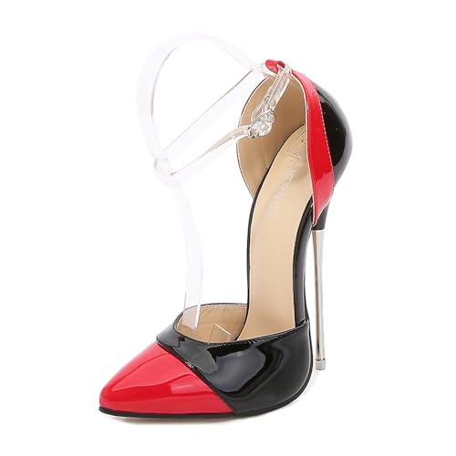 WOkismD Damen-Stiletto-Pumps, geschlossen, spitzer Zehenbereich, hoher Absatz mit transparentem Knöchelriemen, modische Party, Hochzeit, Elegante Schuhe, 16 cm,Rot,37 von WOkismD