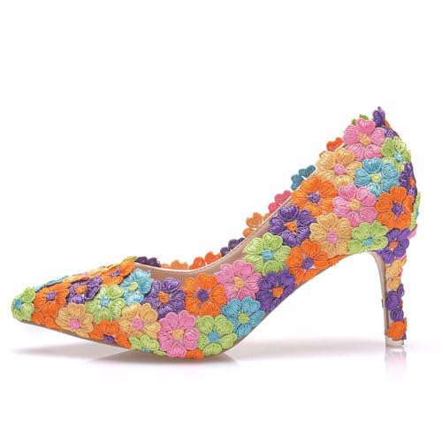 WOkismD Frauen Hohe Absätze Pumpen Geschlossen Gespannte Zehe Stiletto 5CM Absätze Kleid Hochzeitsschuhe,Orange,40 EU von WOkismD