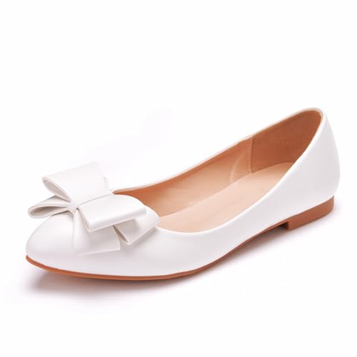 WOkismD Frauen Mode Bowknot Flats Komfort Spitze Zehen Kleid Schuhe,Weiß,36 EU WOkismD Frauen Mode Bowknot Flats Komfort Spitze Zehen Kleid Schuhe,Weiß,36 EU von WOkismD