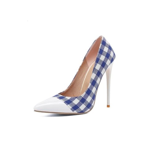 WOkismD Frauen Spitze High Heels 12.5CM Party Farbe Matching Stiletto große Größe High Heels,Blau,47 EU von WOkismD