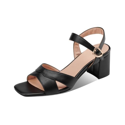 WOkismD Frauen Square Open Toe Knöchelriemen Chunky Heel Sandalen Frauen Sommer Formale Sandalen 5,5 cm,Schwarz,37 EU von WOkismD