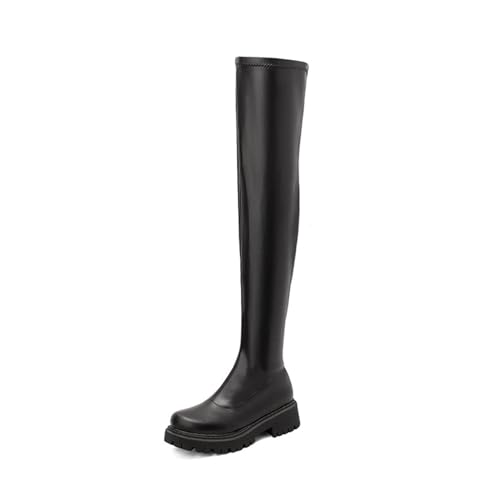 WOkismD Herbst und Winter Große Größe Sexy Stretch Stiefel Low Heel Süße vielseitige Stiefel über dem Knie Stiefel,Schwarz,39 EU von WOkismD