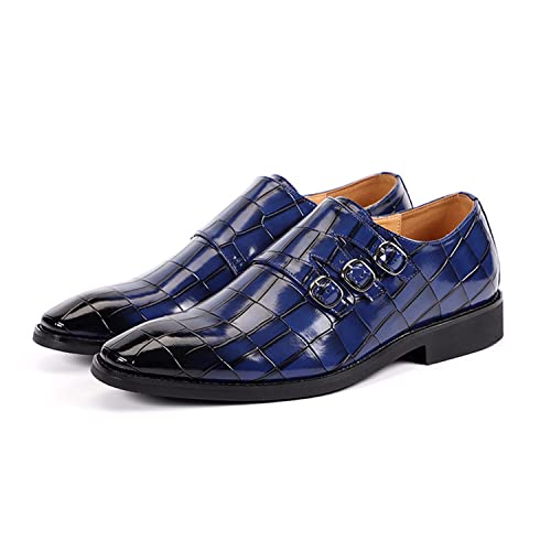 WOkismD Herren-Loafer-Schuhe zum Hineinschlüpfen, leichtes Lederobermaterial, formeller, klassischer Business-Herren-Oxford-Lederschuh mit Metallschnallenbesatz,Blau,46 von WOkismD