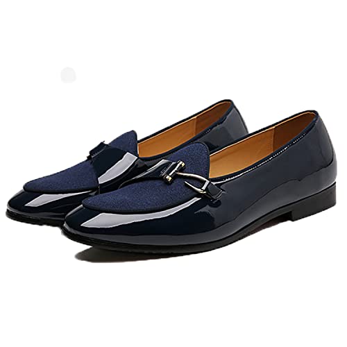 WOkismD Herren Loafers Leder Gold Hakenschnalle & Cap Toe Party Hochzeit Prom Schuhe Slip-on Uniform Komfort lässige Oxford-Schuhe,Blau,41 von WOkismD