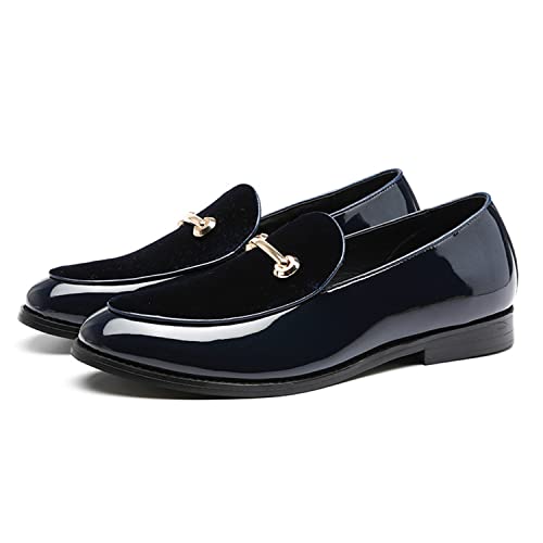 WOkismD Herren Loafers Leder Hochzeit Party Kleid Schuhe Klassische formelle Business Herren Oxfords Retro Slip On Schuhe mit Metallbesatz,Blau,39 von WOkismD