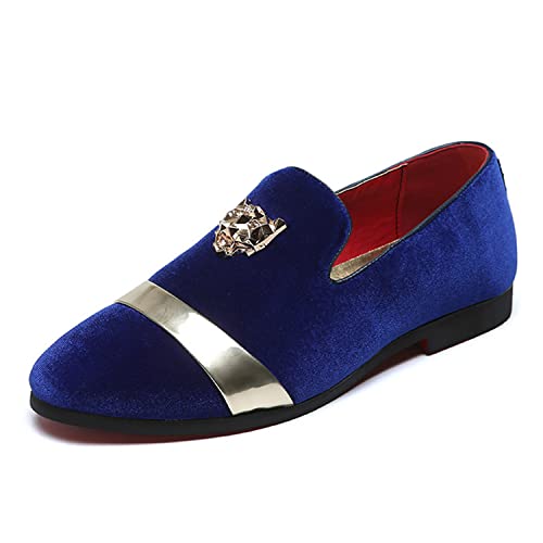 WOkismD Herren-Slipper im Fahrstil, Hochzeitsschuhe, einheitlicher Komfort, lässiger Loafer mit goldfarbener Tigerkopf-Schnallendekoration,Blau,41 von WOkismD