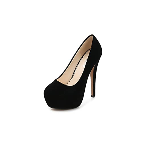 High Heels 14CM/5.51IN Damen Runde Zehe Stilettos Party Abendkleid High Heels Prom,Schwarz,45 EU von WOkismD