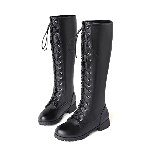 WOkismD Hohe Stiefel Niedrigem Absatz Zum Schnüren Von Motorradstiefeln in Schwarz in Übergröße,Schwarz,45 EU von WOkismD
