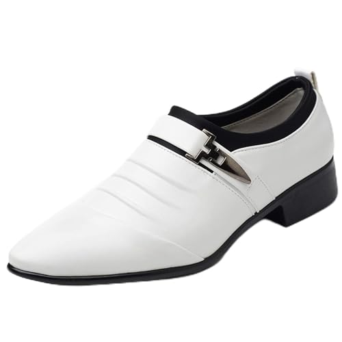 WOkismD Männer Leder Schuhe Casual Schuhe Slip-on Business Kleid Schuhe All-Match Hochzeit Schuhe Mit Metall Dekoration Große Größe,Weiß,39 von WOkismD