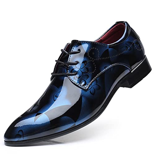 WOkismD Männer Leder Schuhe Lackleder Casual Schuhe Business All-Match Hochzeit Große Größe Schuhe Schnürung Schuhe Spitz Toe Schuhe,Blau,38 von WOkismD