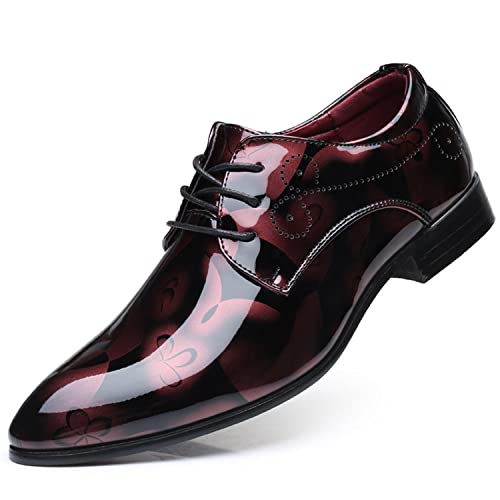 WOkismD Männer Leder Schuhe Lackleder Casual Schuhe Business All-Match Hochzeit Große Größe Schuhe Schnürung Schuhe Spitz Toe Schuhe,Rot,44 von WOkismD