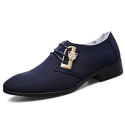 WOkismD Männer Leinwand Schuhe Mode Loafers Atmungsaktive Slip-On Casual Schuhe Weiche Bequeme Anti-Rutsch Fahren Flats Business Kleid Schuhe Mit Metalldekoration,Blau,45 von WOkismD