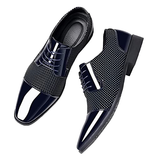 WOkismD Männer Schnürung-up Leder Schuhe Kleid Helle Business Mode Casual Schuh Verschleißfest Atmungsaktive Hochzeit Schuhe Anzüge Schuhe,Blau,44 von WOkismD