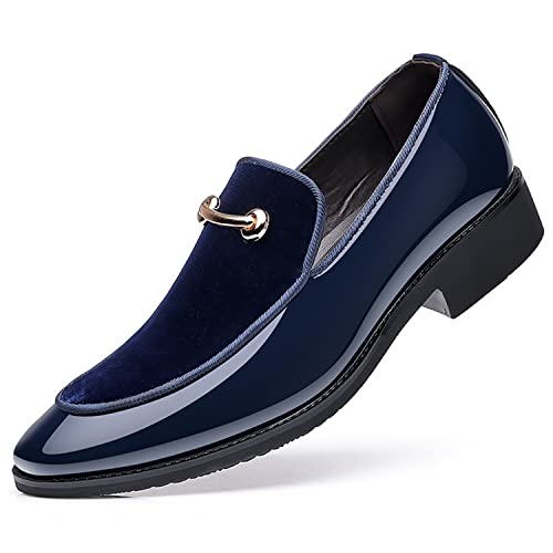 WOkismD Mode Kleid Schuhe Pointed Toe Split Leder Männer Casual Formal Loafers Business Hochzeit Oxfords Schuhe Mit Metalldekoration,Blau,38 von WOkismD