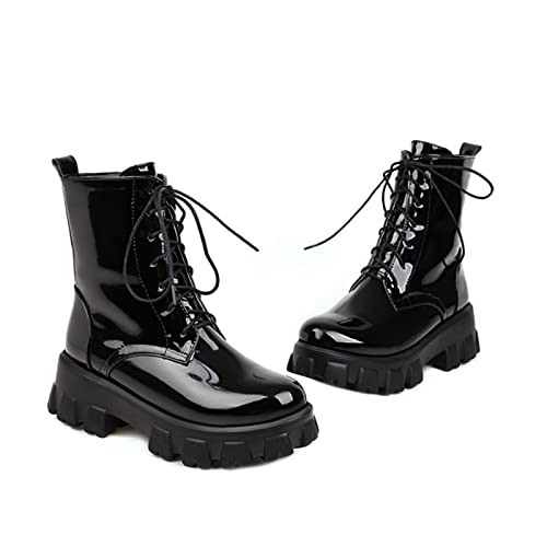 WOkismD Niedrig Geschnittene Stiefeletten Mit Dicker Sohle Zum Schnüren Aus Lackleder Motorradstiefel Stiefeletten Damen Herbst Und Winter,Schwarz,38 EU WOkismD Niedrig Geschnittene Stiefeletten Mit Dicker Sohle Zum Schnüren Aus Lackleder Motorradstiefel Stiefeletten Damen Herbst Und Winter,Schwarz,38 EU von WOkismD