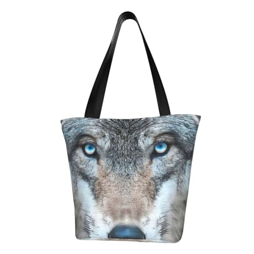 Blaue Augen Wolf Druck Sommer vielseitige Tragetasche Schultertasche Reise Handtasche Strand Alltag reichlich Stauraum Blaue Augen Wolf Druck Sommer vielseitige Tragetasche Schultertasche Reise Handtasche Strand Alltag reichlich Stauraum von WOmeng