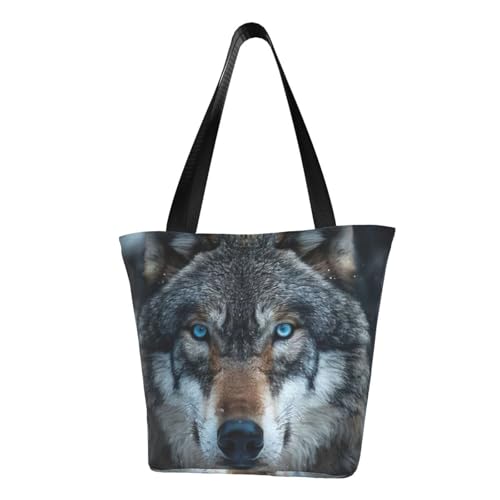 Blaue Augen Wolf Druck Sommer vielseitige Tragetasche Schultertasche Reise Handtasche Strand Alltag reichlich Stauraum Blaue Augen Wolf Druck Sommer vielseitige Tragetasche Schultertasche Reise Handtasche Strand Alltag reichlich Stauraum von WOmeng