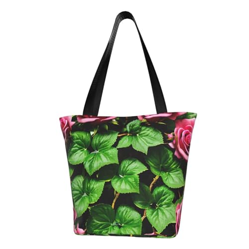 Florale Rose Efeu mit Blättern Frühling Druck Sommer vielseitige Tragetasche Schultertasche Reise Handtasche Strand Alltag reichlich Stauraum Florale Rose Efeu mit Blättern Frühling Druck Sommer vielseitige Tragetasche Schultertasche Reise Handtasche Strand Alltag reichlich Stauraum von WOmeng