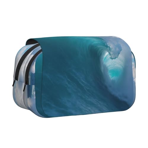 Vielseitiges Federmäppchen mit Meereswellen-Aufdruck, praktische Fächer, Reisen, Bürobedarf, große Kapazität von WOmeng