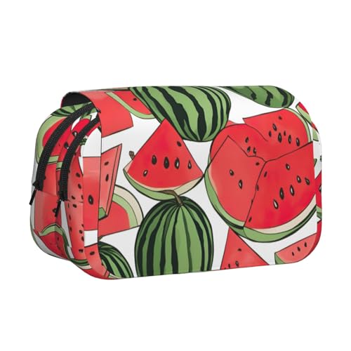 Vielseitiges Federmäppchen mit rotem Wassermelonen-Druck, praktische Fächer, Reise- und Bürobedarf, großes Fassungsvermögen von WOmeng