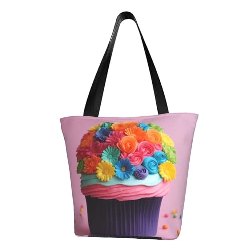 WOmeng Bunte Cupcakes Regenbogen Blume Kuchen Druck Sommer vielseitige Tragetasche Schultertasche Reise Handtasche Strand Alltag reichlich Stauraum WOmeng Bunte Cupcakes Regenbogen Blume Kuchen Druck Sommer vielseitige Tragetasche Schultertasche Reise Handtasche Strand Alltag reichlich Stauraum von WOmeng