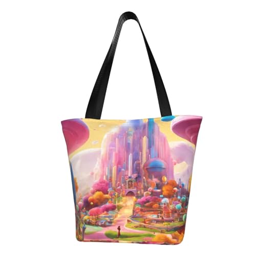 WOmeng Candy Land Print Sommer vielseitige Tragetasche Schultertasche Reise Handtasche Strand täglichen Gebrauch reichlich Stauraum WOmeng Candy Land Print Sommer vielseitige Tragetasche Schultertasche Reise Handtasche Strand täglichen Gebrauch reichlich Stauraum von WOmeng