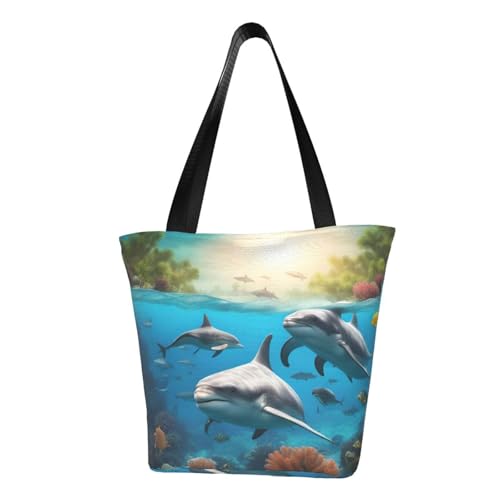 WOmeng Delfine Sea Turtle Shark Octopus Coral Print Summer Versatile Carry Shoulder Bag Travel Handbag Beach Daily Use Ample Storage WOmeng Delfine Sea Turtle Shark Octopus Coral Print Summer Versatile Carry Shoulder Bag Travel Handbag Beach Daily Use Ample Storage von WOmeng