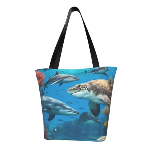 WOmeng Delfine Sea Turtle Shark Octopus Coral Reef Print Summer Versatile Carry Shoulder Bag Travel Handbag Beach Daily Use Ample Storage WOmeng Delfine Sea Turtle Shark Octopus Coral Reef Print Summer Versatile Carry Shoulder Bag Travel Handbag Beach Daily Use Ample Storage von WOmeng