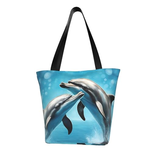 WOmeng Delfine in Love Print Sommer vielseitige Tragetasche Schultertasche Reise Handtasche Strand Alltag reichlich Stauraum WOmeng Delfine in Love Print Sommer vielseitige Tragetasche Schultertasche Reise Handtasche Strand Alltag reichlich Stauraum von WOmeng