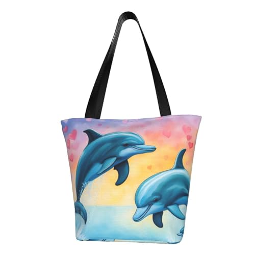 WOmeng Delfine in Love Print Sommer vielseitige Tragetasche Schultertasche Reise Handtasche Strand Alltag reichlich Stauraum WOmeng Delfine in Love Print Sommer vielseitige Tragetasche Schultertasche Reise Handtasche Strand Alltag reichlich Stauraum von WOmeng