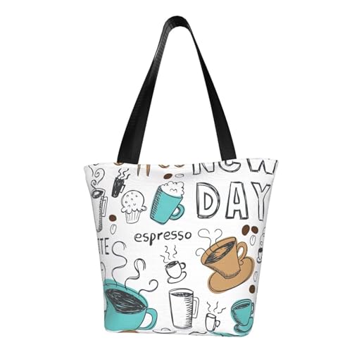 WOmeng Delicious Coffee Print Sommer vielseitige Tragetasche Schultertasche Reise Handtasche Strand Alltag reichlich Stauraum WOmeng Delicious Coffee Print Sommer vielseitige Tragetasche Schultertasche Reise Handtasche Strand Alltag reichlich Stauraum von WOmeng