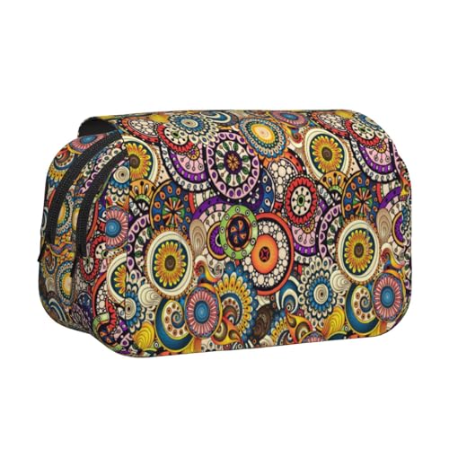 WOmeng Ethnische Kreise, Blumenmuster, vielseitiges Federmäppchen, praktische Fächer, Reisen, Bürobedarf, großes Fassungsvermögen von WOmeng