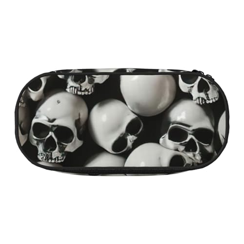 WOmeng Federmäppchen mit schwarzem Totenkopf-Aufdruck, praktisch, leicht, für Make-up, Schule, Reisen, Büro, vielseitig einsetzbar, Schwarz , Einheitsgröße, Taschen-Organizer von WOmeng