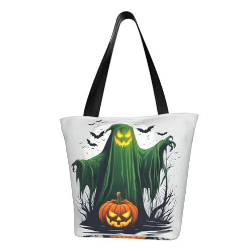 WOmeng Grüner Geist Horror Halloween Kürbis Druck Sommer vielseitige Tragetasche Schultertasche Reise Handtasche Strand Alltag reichlich Stauraum von WOmeng