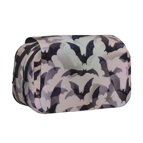 WOmeng Halloween-Fledermaus-Motiv, vielseitiges Federmäppchen, praktische Fächer, Reise- und Bürobedarf, großes Fassungsvermögen von WOmeng