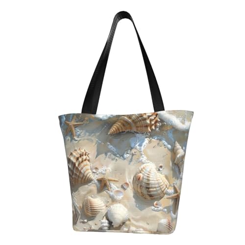 WOmeng Muscheln Sanddruck Sommer vielseitige Tragetasche Schultertasche Reise Handtasche Strand Alltag reichlich Stauraum WOmeng Muscheln Sanddruck Sommer vielseitige Tragetasche Schultertasche Reise Handtasche Strand Alltag reichlich Stauraum von WOmeng