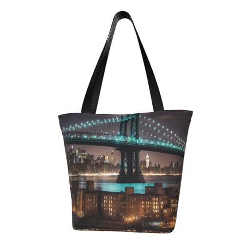 WOmeng New York Manhattan Bridge Night Print Sommer vielseitige Tragetasche Schultertasche Reise Handtasche Strand Alltag reichlich Stauraum WOmeng New York Manhattan Bridge Night Print Sommer vielseitige Tragetasche Schultertasche Reise Handtasche Strand Alltag reichlich Stauraum von WOmeng