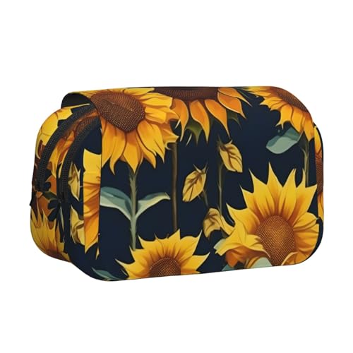 WOmeng Schönes Federmäppchen mit Sonnenblumen-Aufdruck, vielseitiges Federmäppchen, praktische Fächer, Reisen, Bürobedarf, großes Fassungsvermögen von WOmeng
