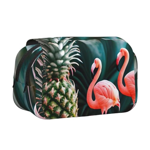 WOmeng Vielseitiges Federmäppchen mit Ananas-Flamingo-Druck, praktische Fächer, Reisen, Bürobedarf, großes Fassungsvermögen von WOmeng