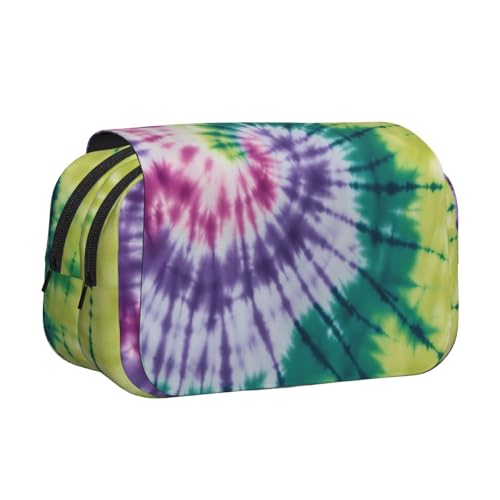 WOmeng Vielseitiges Federmäppchen mit Batikmuster, Hippie-Druck, praktische Fächer, Reisen, Bürobedarf, großes Fassungsvermögen von WOmeng