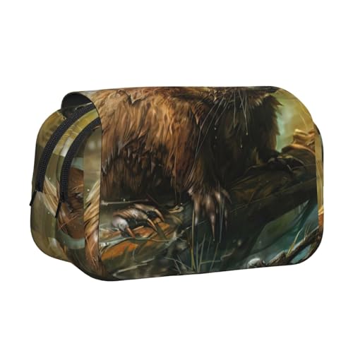 WOmeng Vielseitiges Federmäppchen mit Biber-Druck, praktische Fächer, Reisen, Bürobedarf, große Kapazität von WOmeng