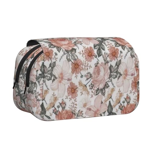 WOmeng Vielseitiges Federmäppchen mit Blumenmotiv und Eiffelturm-Druck, praktische Fächer, Reisen, Bürobedarf, große Kapazität von WOmeng