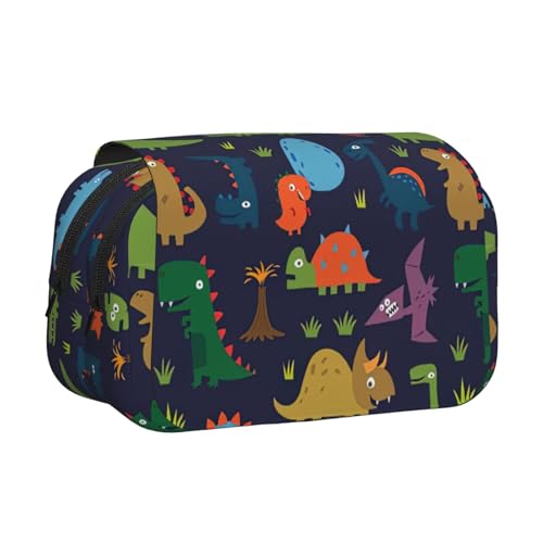 WOmeng Vielseitiges Federmäppchen mit Dinosaurier-Palmblatt-Druck, praktische Fächer, Reise- und Bürobedarf, große Kapazität von WOmeng